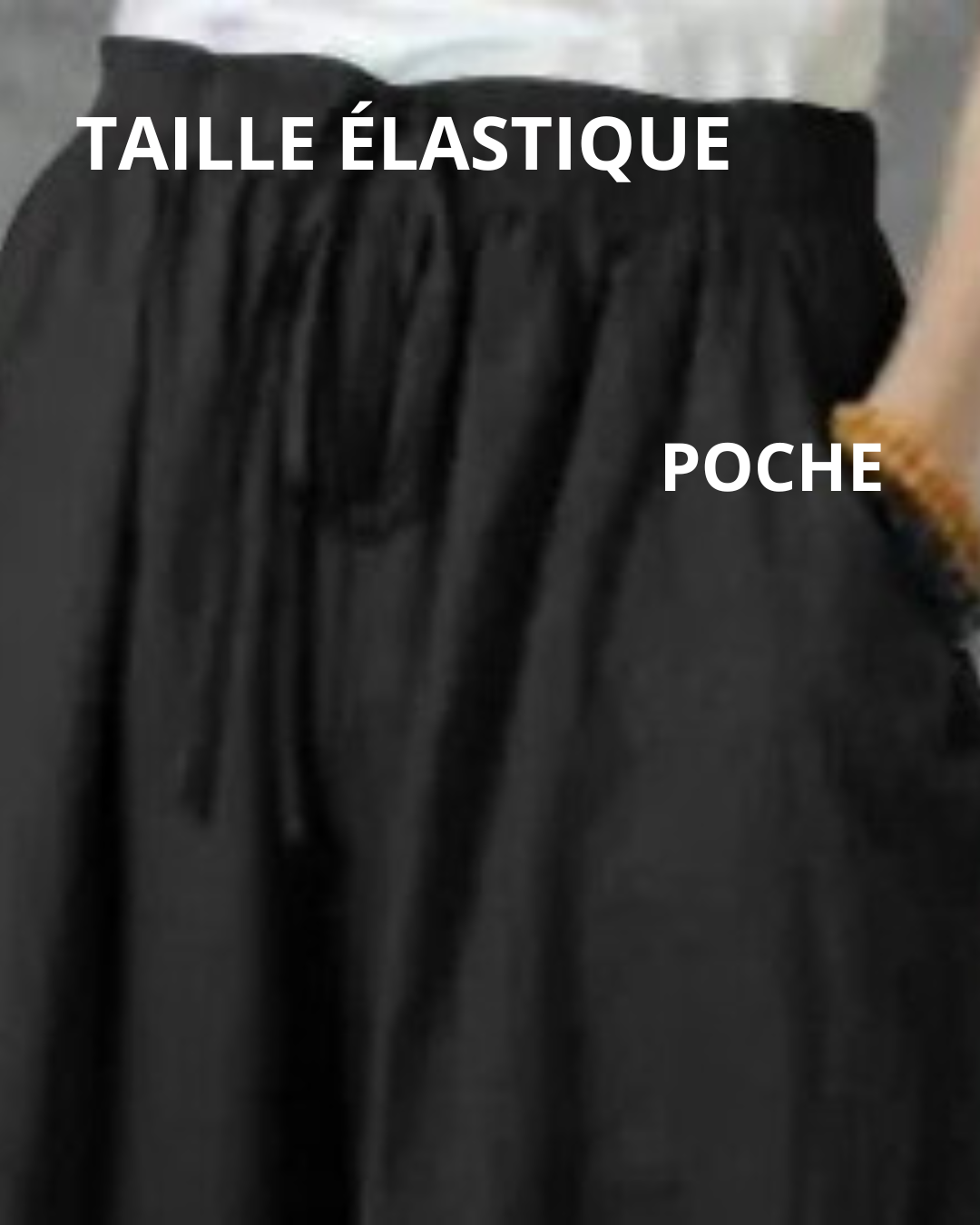 Pantalon femme 2026 décontracté ample en lin et coton couleur unie taille élastique jambe large avec  poche